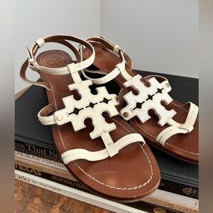 Tory Burch White Chandler Sandals Tumbled Leather